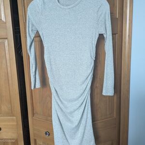 Maternity Gray Side Ruch Knit Ribbed Bodycon Dress